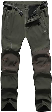 Photo 1 of MOERDENG Men's Soft Shell Waterproof Winter Fleece Cargo Hiking Pants Army Green