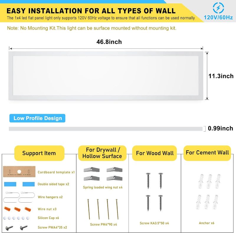 Photo 4 of (READ FULL POST) AIKVSXER 1x4 LED Flat Panel Light CPANL Surface Mount LED Ceiling Light, 5000LM 50W TRIAC 10-100% Dimmable, 3000/4000/5000k Selectable 4FT LED Kitchen Ceiling Light Fixtures for Garage/Laundry 6PACK