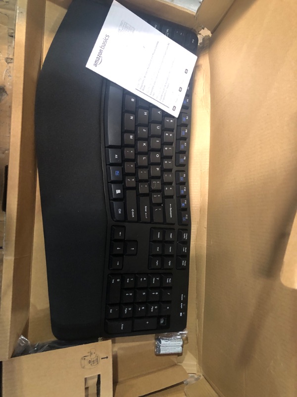 Photo 2 of Amazon Basics Ergonomic Wireless Keyboard Mouse Combo - QWERTY - Black