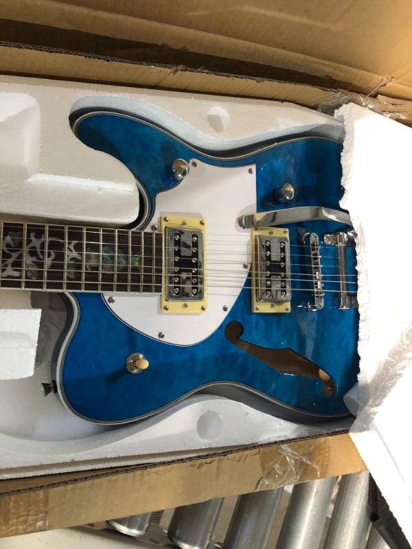 Photo 4 of ZUWEI Semi Hollow Body Electric Guitar,TL Series Electric Guitar,3A Quilted Maple Top Veneer,Bridge, Flower Inlay(BULE) BLUE