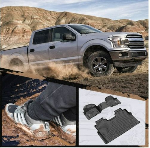 Photo 1 of Floor Mats for 2015-2024 Ford F150 SuperCrew Cab,Unique Black TPE All Weather Guard Full Set Liners