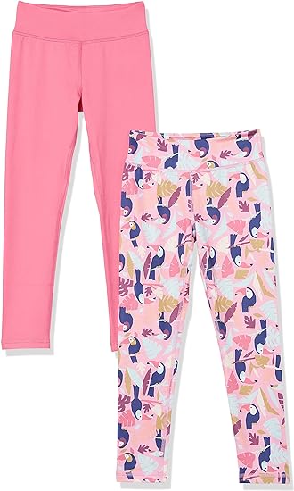 Photo 1 of Amazon Essentials Girls and Toddlers' Full-Length Active Leggings, Multipacks 4T Pink/Toucan
