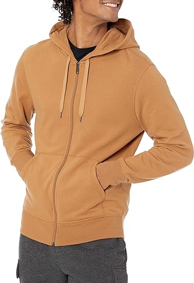 Photo 1 of Amazon Essentials Men's Lightweight French Terry Full-Zip Hooded Sweatshirt (tan, small)