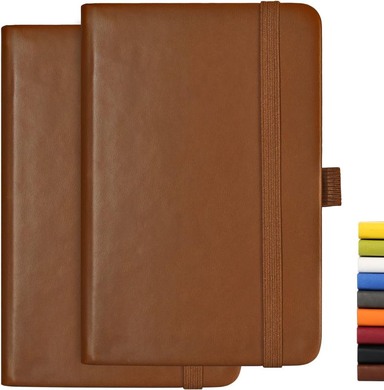 Photo 1 of  2 Pack Pocket Notebook Journal with Pen Loop, 3.8" x 5.7" Mini Journal Notepad Small Notebook,100Gsm Premium Thick Paper with Pocket?Brown, Ruled?