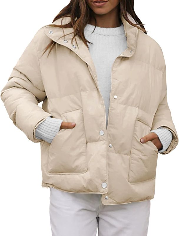 Photo 1 of Fazortev Women's Down Coat Relaxed Fit Jacket High Neckline Large Pockets Button Closure Outwear