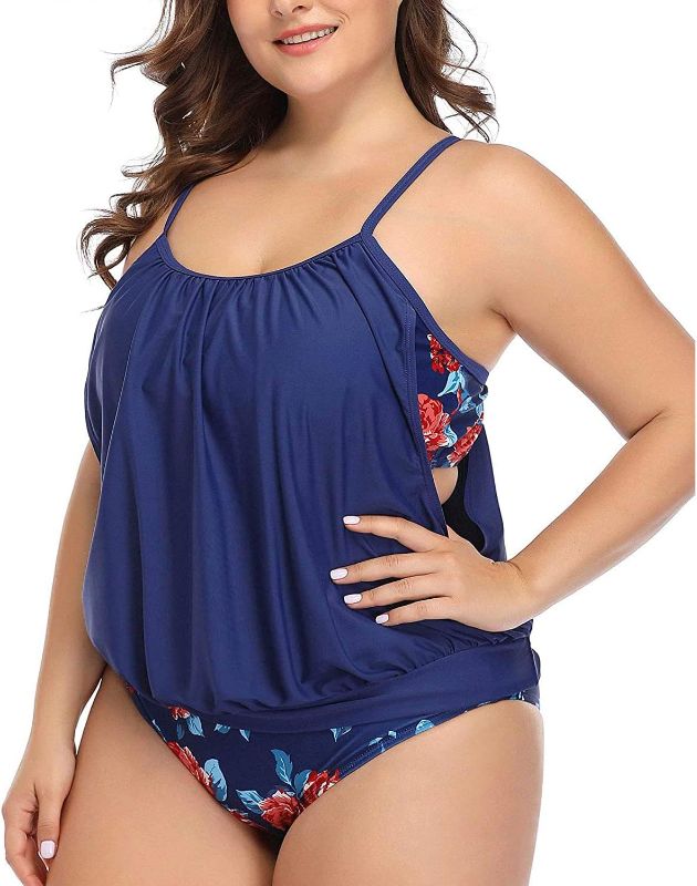 Photo 1 of Daci Women Plus Size Tankini Swimsuit Two Piece Tummy Control Bathing Suit Loose Fit Blouson Tankini Top with Bottom 20 PLUS