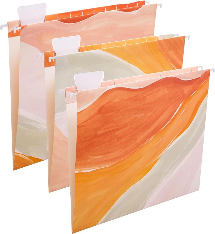 Photo 1 of 9 Pack Decorative Hanging File Folders Letter Size Marble Cute Hanging Folder Pretty File Folder Organizer for Filing Cabinet Office Home with 1/5-Cut Adjustable Tabs, 3 Orange Marble Design