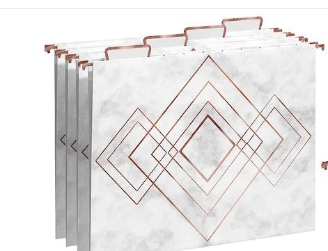 Photo 1 of 4 Pack Rose Gold Hanging File Folders Letter Size Decorative File Folder Cute Pretty Hanging Folder Organizer for Filing Cabinet Office Home with 1/5-Cut Adjustable Tabs, 3 Marble Design