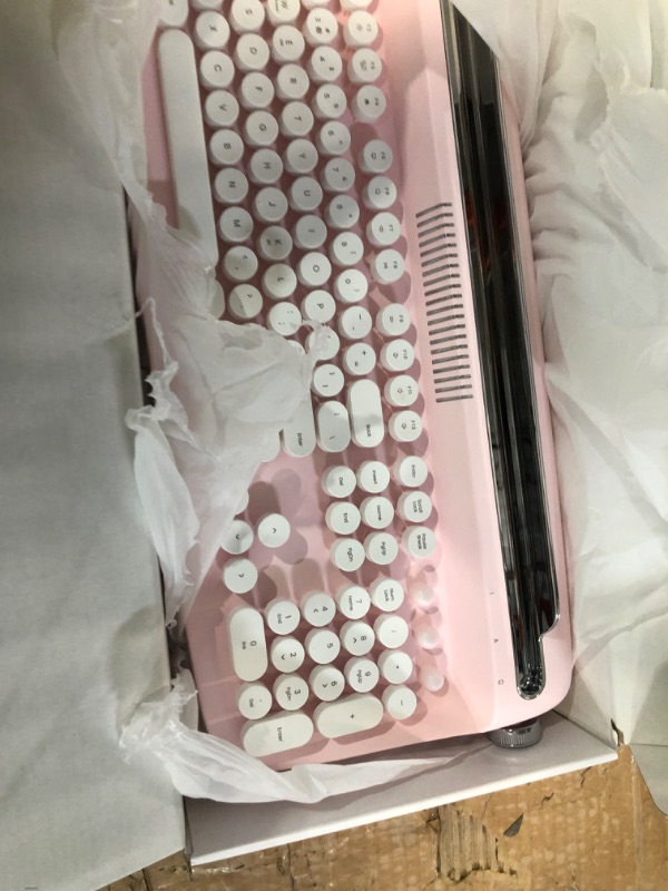 Photo 2 of YUNZII Upgraded Wireless Keyboard, Retro Keyboard Typewriter Style with Integrated Stand, USB-C/Bluetooth Keyboard with Cute Round Keycaps for Multi Device for Win/Mac (B309, Baby Pink)