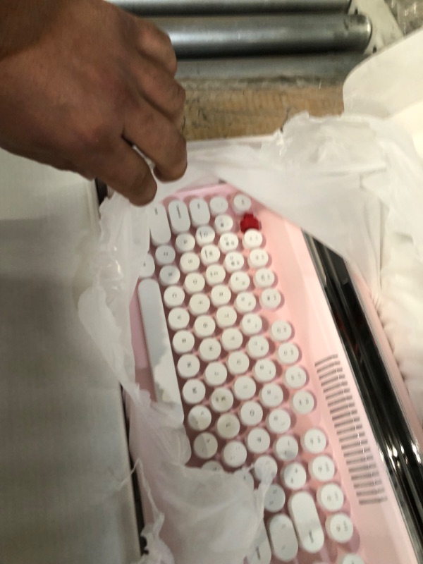 Photo 1 of YUNZII Upgraded Wireless Keyboard, Retro Keyboard Typewriter Style with Integrated Stand, USB-C/Bluetooth Keyboard with Cute Round Keycaps for Multi Device for Win/Mac (B309, Baby Pink)