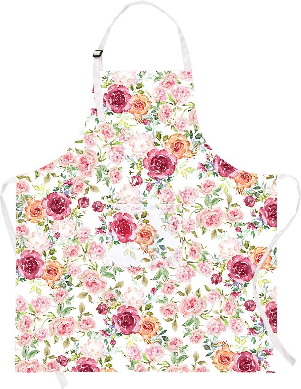 Photo 1 of * see all images *
Claswcalor Pink Flowers Apron with Pockets, Floral Apron for Cooking