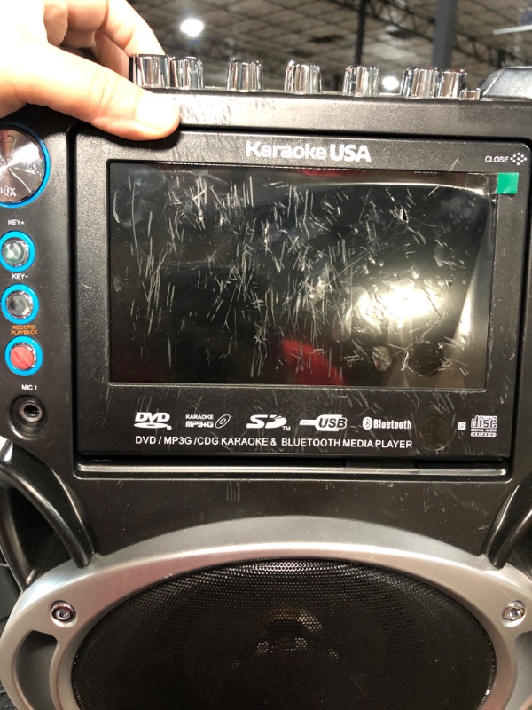 Photo 4 of ***NOT FUNCTIONAL - SCREEN SHATTERED - FOR PARTS ONLY - NONREFUNDABLE***
Karaoke USA GF842 DVD/CDG/MP3G Karaoke Machine with 7" TFT Color Screen, Record, Bluetooth and LED Sync Lights