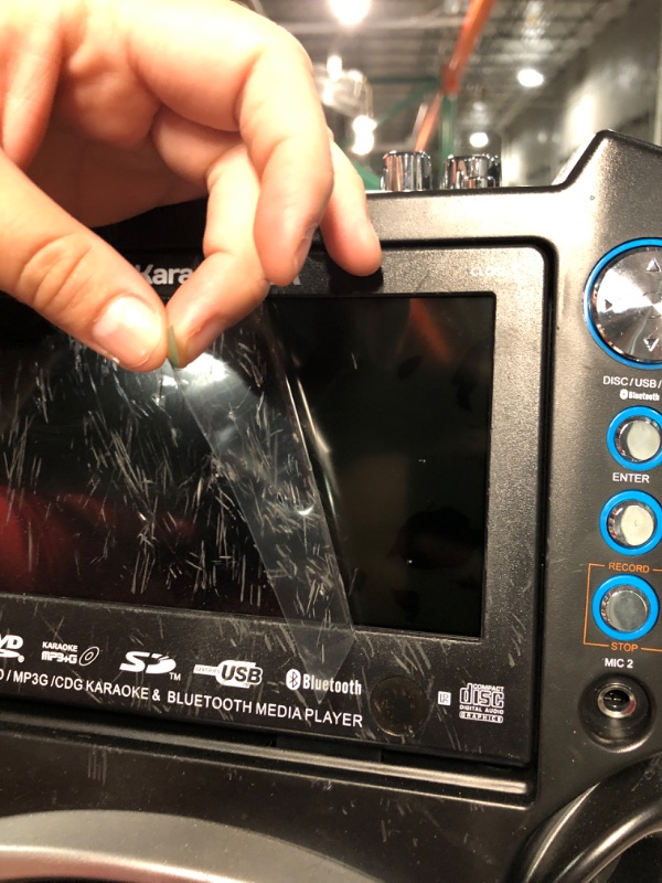 Photo 5 of ***NOT FUNCTIONAL - SCREEN SHATTERED - FOR PARTS ONLY - NONREFUNDABLE***
Karaoke USA GF842 DVD/CDG/MP3G Karaoke Machine with 7" TFT Color Screen, Record, Bluetooth and LED Sync Lights