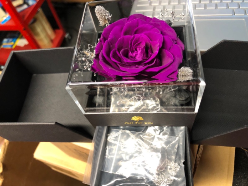 Photo 1 of FOCIE Preserved Red Real Rose with I Love You Necklace -Eternal Flowers Rose Gifts for Mom Grandma Wife Girlfriend on Mothers Day Valentines Day Gifts for Her Christmas Birthday Anniversary