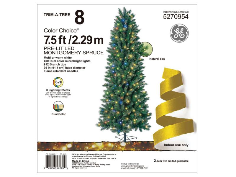 Photo 1 of ****USED - MIGHT BE MISSING PARTS - UNABLE TO TSET***
GE 7.5-ft Montgomery Spruce Pre-lit Slim Artificial Christmas Tree with LED Lights