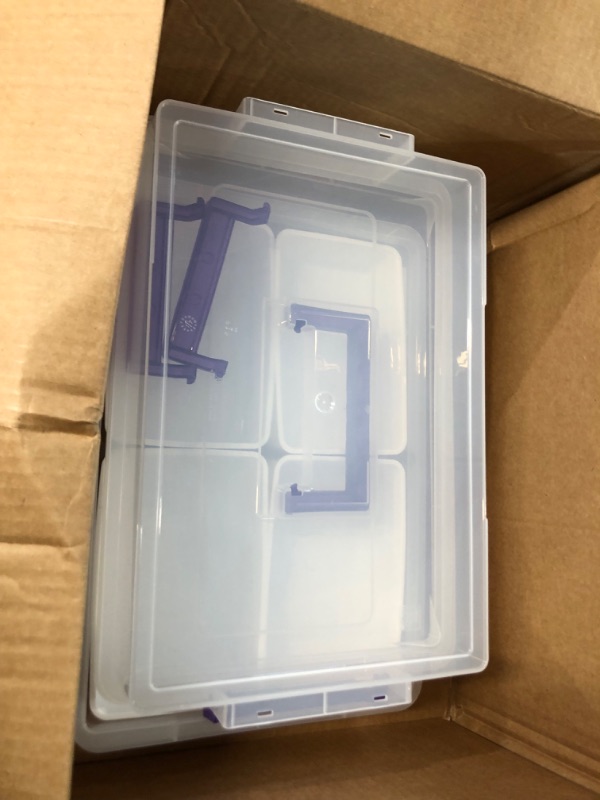 Photo 3 of **MISSING LOWER CLAMP/HANDLE**
IRIS USA 9.4Qt 2 Layer Stack and Carry Storage Containers with Bulked-Up Lid