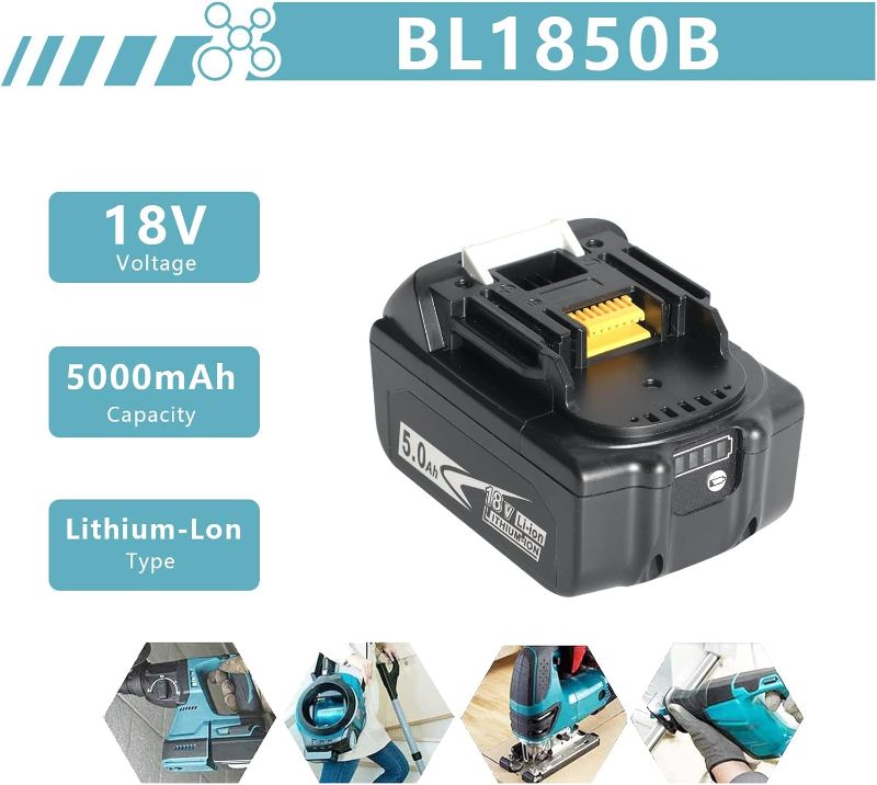 Photo 1 of 2Packs Upgraded 5.0Ah 18V BL1850B with LED Replacement Lithium-ion Battery 