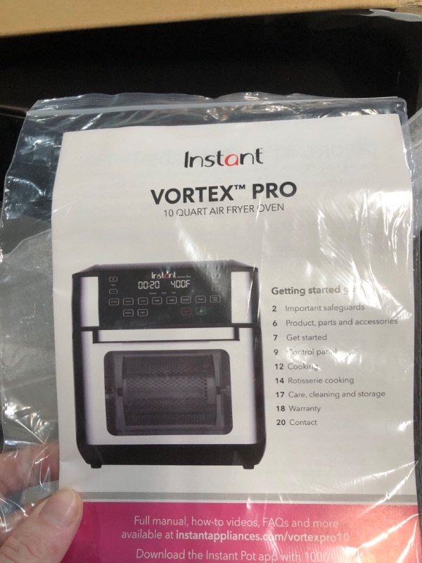 Photo 3 of *DAMAGED HANDLE* Instant Vortex Pro Air Fryer, 10 Quart, 9-in-1 Rotisserie and Convection Oven, From the Makers of Instant Pot with EvenCrisp Technology, App With Over 100 Recipes, 1500W, Stainless Steel 10QT Vortex Pro