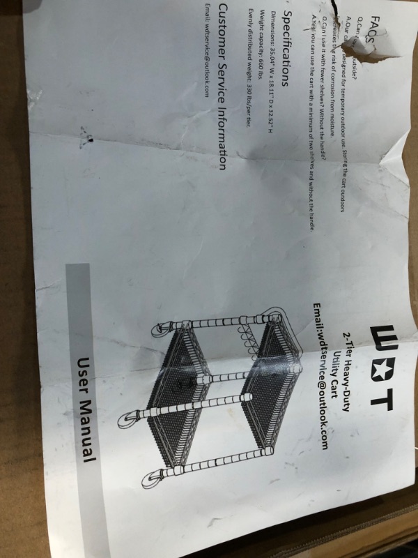 Photo 2 of WDT 2 Tier Heavy Duty Utility Cart,NSF Rolling Carts with Wheels,660Lbs Capacity Storage Cart with Handle,Kitchen Cart on Wheels,Commercial Grade Metal Serving Cart with Shelves,35.63"x18.1"x 33.93" Gray-2 Tier