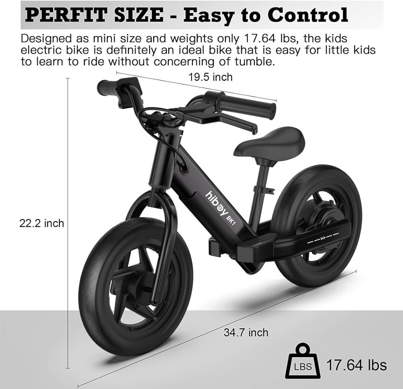 Photo 7 of (READ FULL POST) Hiboy BK1 Electric Bike for Kids Ages 3-5 Years Old, 24V 100W Electric Balance Bike with 12 inch Inflatable Tire and Adjustable Seat, Electric Motorcycle for Kids Boys & Girls WHITE