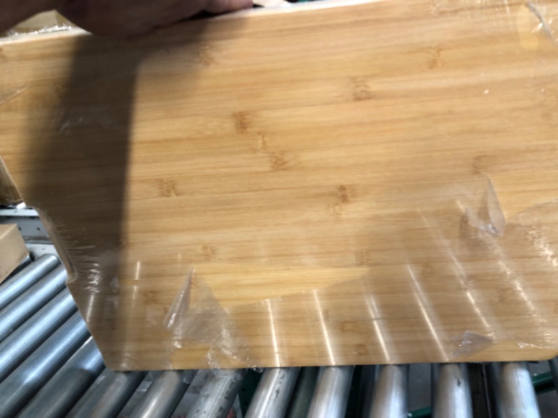 Photo 2 of 24 x 18 Extra Large Bamboo Serving Boards for Kitchen, Heavy Duty Wood Butcher Block Chopping Board with Handle and Juice Groove for Meat, Large Charcuterie Board, Over the Sink Cutting Board 24" X 18"