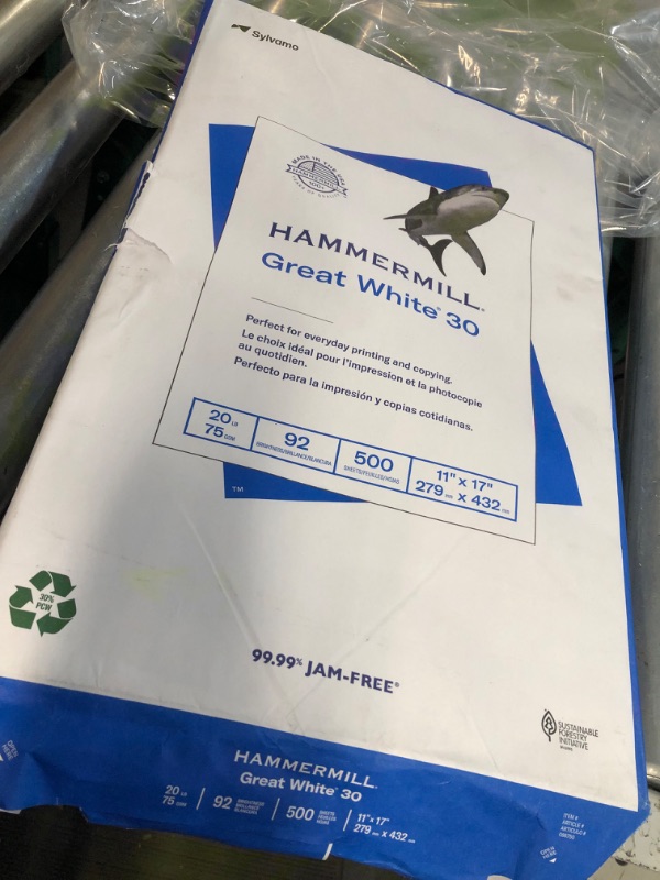 Photo 2 of Hammermill 86750 Great White Recycled Copy Paper, 92 Brightness, 20Lb, 11 X 17, 500 Sheets/Ream