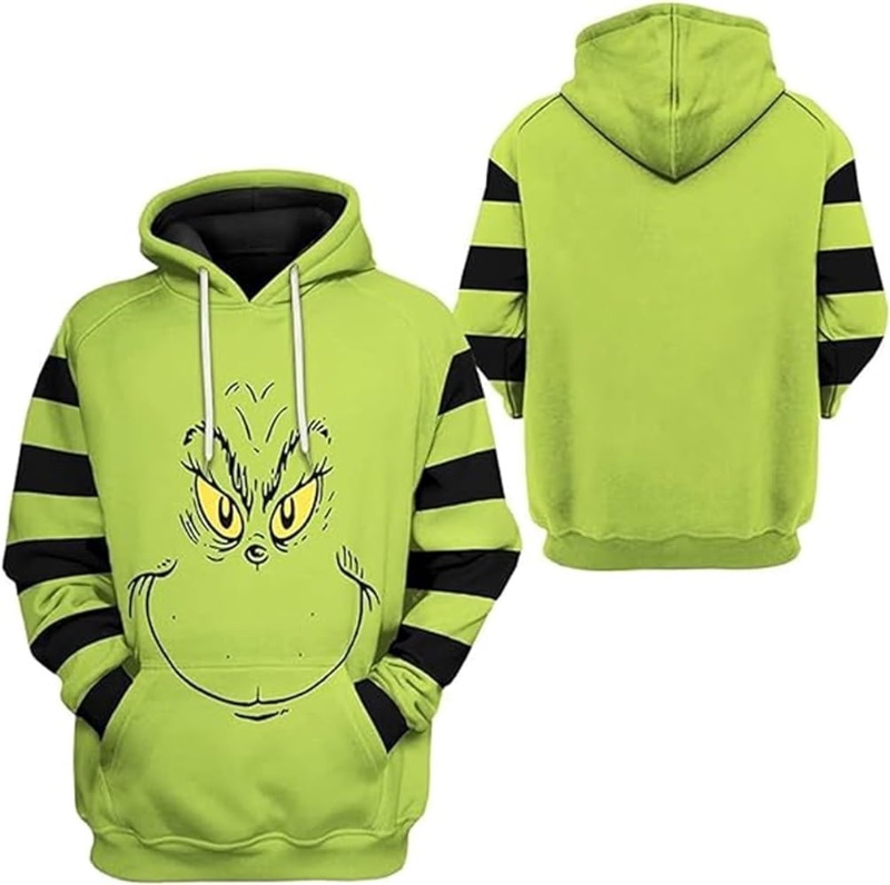 Photo 1 of Christmas Hoodie for Women Christmas Green Monster Pattern Sweatshirts Long Sleeves Round-Neck Pullover Tops