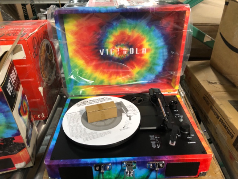 Photo 2 of Victrola Vintage 3-Speed Bluetooth Portable Suitcase Record Player with Built-in Speakers | Upgraded Turntable Audio Sound| Includes Extra Stylus | Tie Dye, 1SFA (VSC-550BT-TDY) Tie Dye Record Player