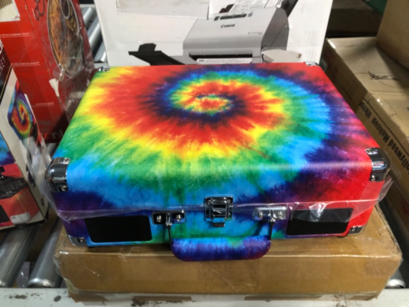 Photo 4 of Victrola Vintage 3-Speed Bluetooth Portable Suitcase Record Player with Built-in Speakers | Upgraded Turntable Audio Sound| Includes Extra Stylus | Tie Dye, 1SFA (VSC-550BT-TDY) Tie Dye Record Player