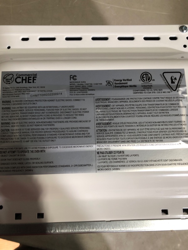 Photo 1 of * used * see all images *
Commercial Chef CHM770 Counter Top Microwave