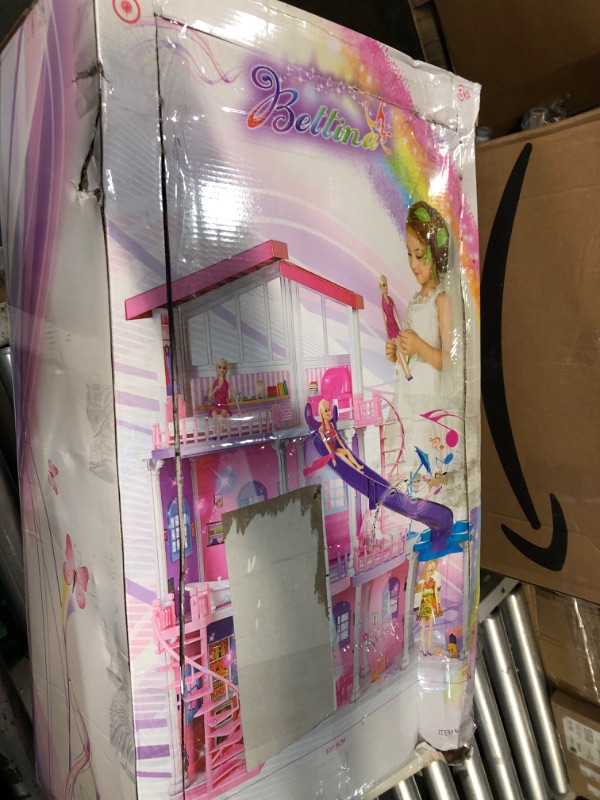 Photo 1 of BETTINA 47'' Plastic Large Dollhouse 2024, 3-Story Doll House with 15+ Furnitures & Accessories, ABS Plastic Assembled Playhouse Doll House Toys Gifts for 3 to 12 Year Olds Girls Kids, Durable