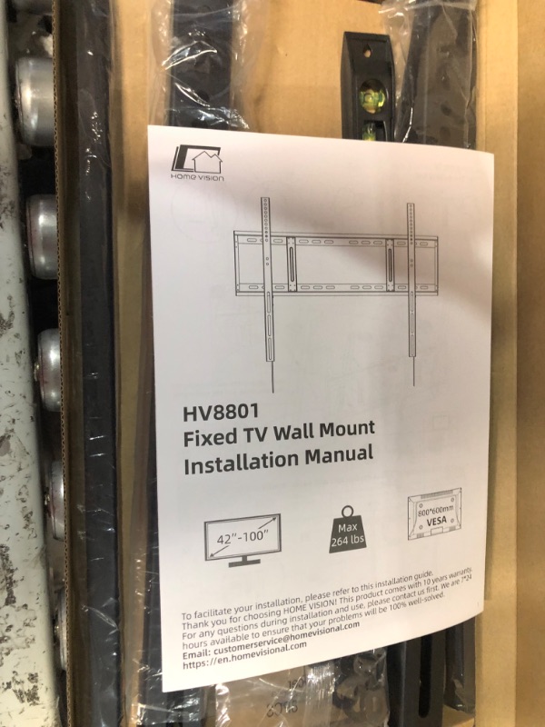 Photo 1 of Home Vision Heavy Duty Fixed TV Wall Mount Holds up to 264LBS,for Most 42-100 inch Large TVs Wall Mount Bracket Fits 16"/18"/24" Studs, VESA 800x600mm, Low Profile Space Saving for LED OLED LCD