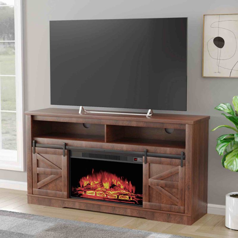 Photo 1 of ***INSERT ONLY*** YESHOMY Electric Fireplace TV Stand for Televisions up to 65+ Inch, Media Entertainment Center Console Table with Four Open Storage Shelves & Cabinets, 58 Inch, Black