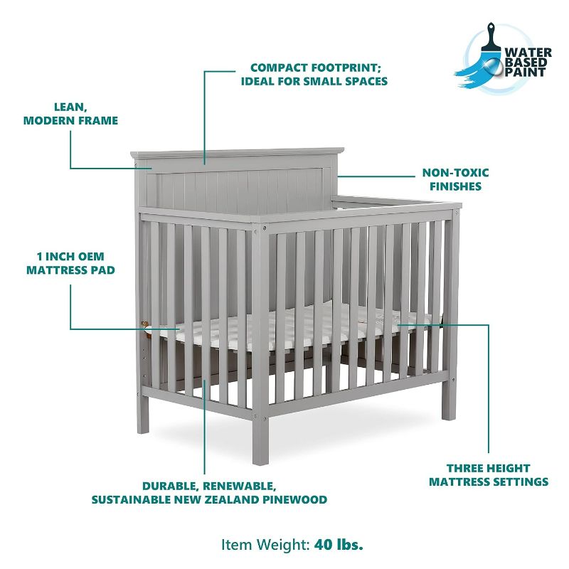 Photo 4 of (READ FULL POST) Dream On Me Ava 4-in-1 Convertible Mini Crib in Pebble Grey