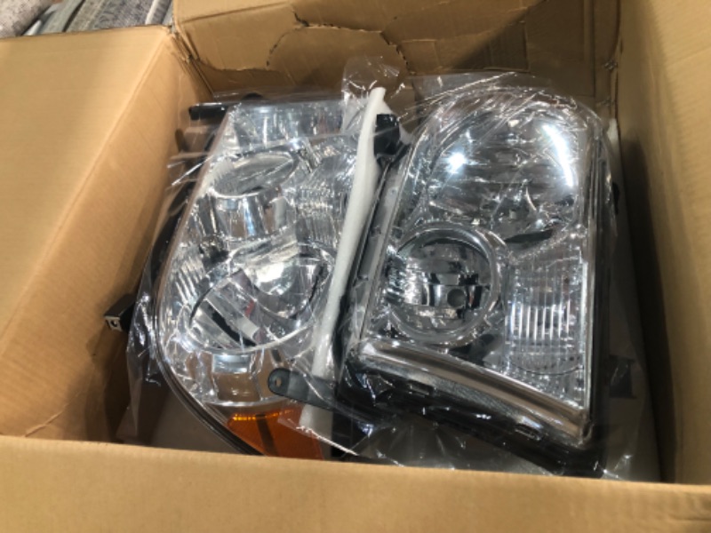 Photo 2 of DWVO Headlight Assembly Compatible with Tundra 2007-2013/ Sequoia 2008-2017 Chrome Housing Amber Reflector (Not suitable for vehicle with electric adjustment function) OE - Chrome/Amber/Clear