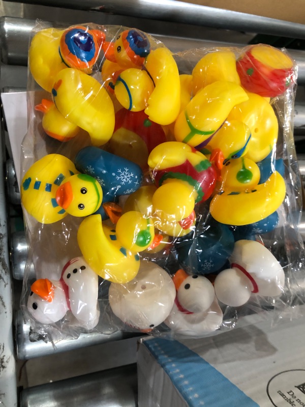 Photo 1 of 16 Pcs Christmas Rubber Duckies Toys Bulk, Fancy Novelty Christmas Ducks Party Decorations for Classroom Prizes Ducky Birthday Gift Xmas Winter Holiday Party Favors Bag