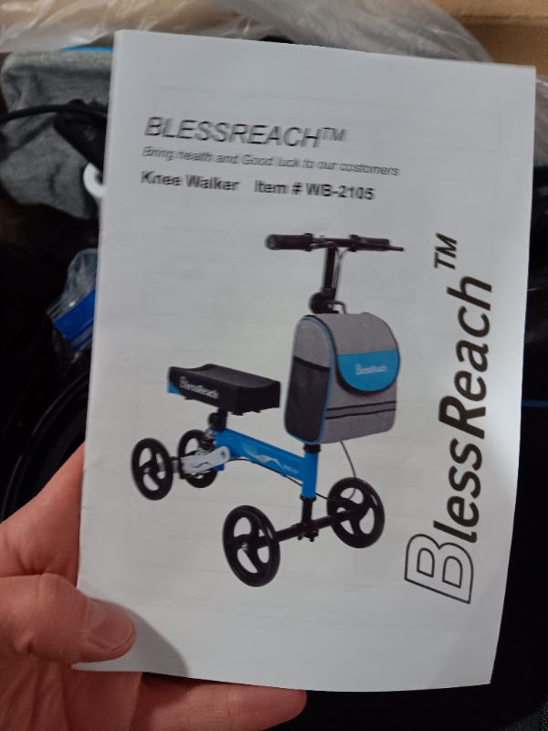 Photo 1 of BlessReach Knee Scooter, All Terrain Foldable Knee Scooter Walker, Disc Brake Knee Walker for Foot Injuries Compact Crutches Alternative Blue *ORIGINAL PACKAGING***NON REFUNDABLE**