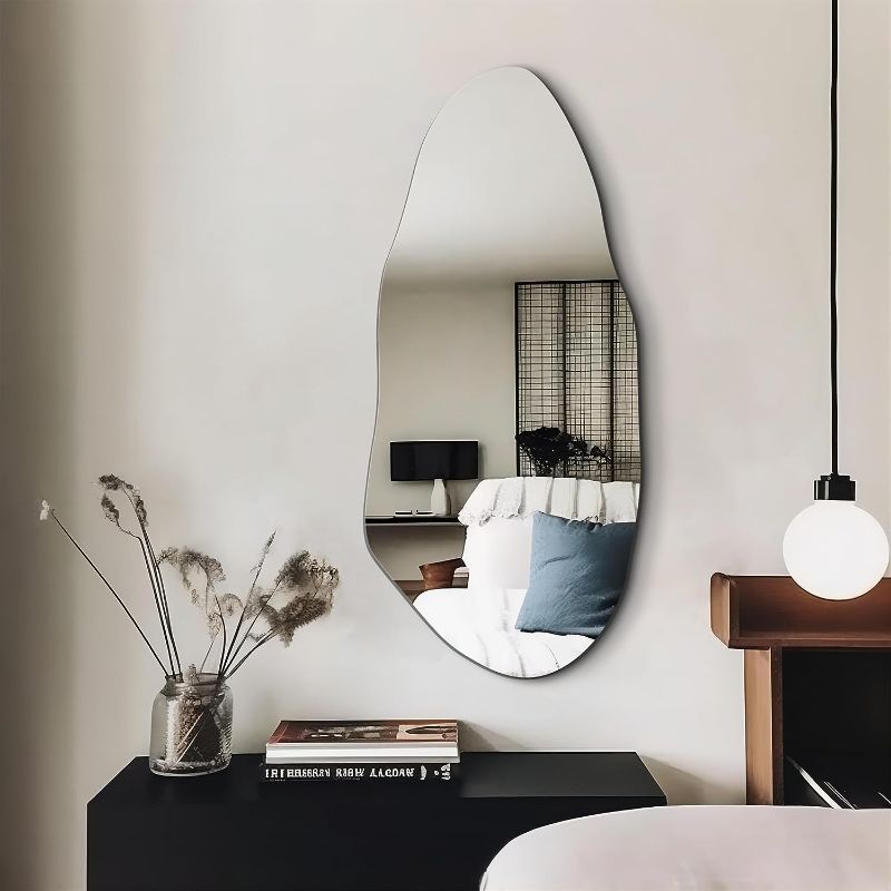 Photo 1 of HARRITPURE Irregular Wall Mirror 22"x32" Black Asymmetrical Bathroom Mirror Wood Framed Modern Decorative Vanity Mirrors for Bedroom Living Room Entryway