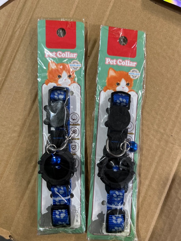 Photo 2 of (2 PACK) Airtag Cat Collar, Kitten Collar with Waterproof Airtag Holder, Lightweight GPS Cat Collar with Bell, Adjustable Breakaway Safety Buckle Collar for Cat Dog Kitten Puppy Blue