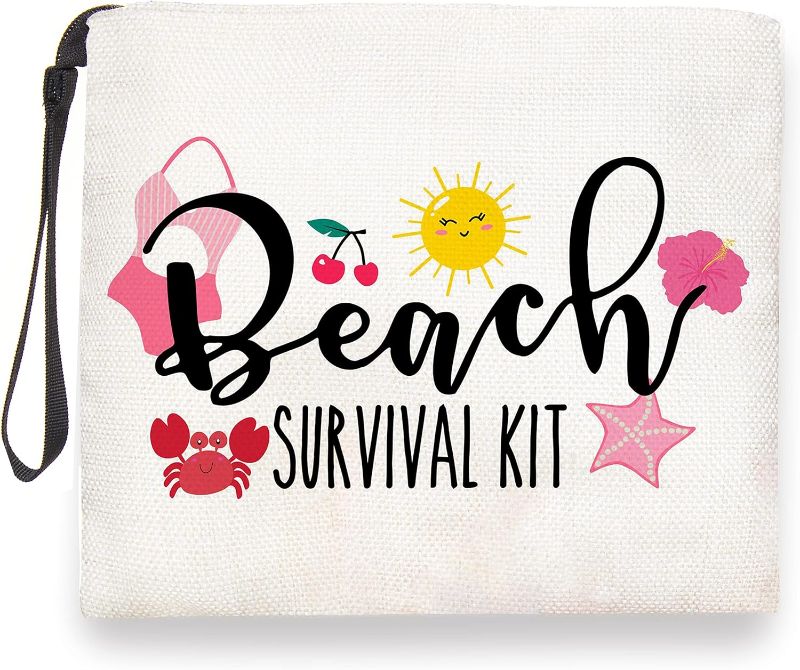 Photo 1 of (2 PACK) Beach Survival Kit Beach Make up Bag Cosmetic Bag for Women Beach Accessories Travel Pouch Bag Organizer Girls Trip Summer Vacation Makeup Bag Gift Girls Sunshine Beach Trip Gift beach11