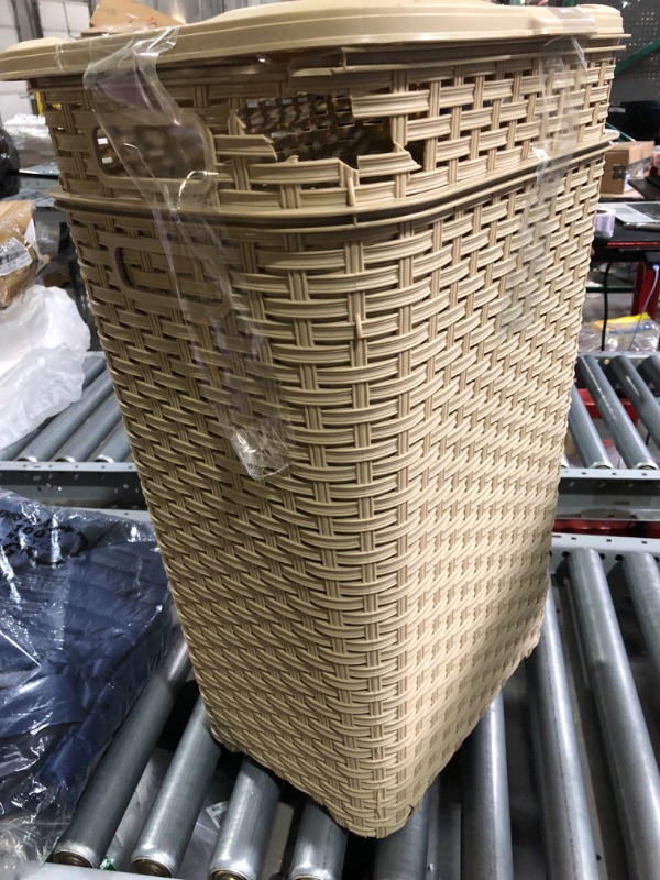 Photo 3 of **AS-IS DAMAGED**Plastic Laundry Hamper with Lid 2 Pack Laundry Hamper Basket Beige