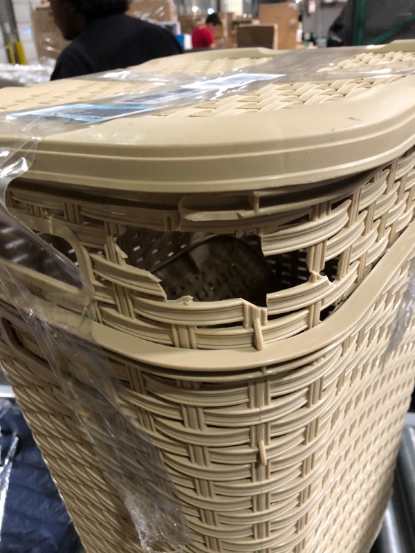 Photo 2 of **AS-IS DAMAGED**Plastic Laundry Hamper with Lid 2 Pack Laundry Hamper Basket Beige