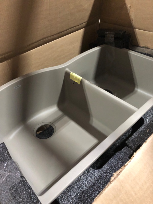 Photo 2 of **AS-IS DAMAGED**BLANCO, Truffle 441284 DIAMOND SILGRANIT 60/40 Double Bowl Undermount Kitchen Sink, 32" X 21"