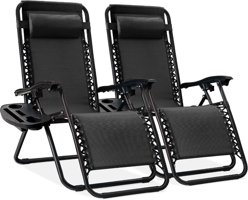 Photo 1 of **ONLY ONE**Best Choice Products Adjustable Steel Mesh Zero Gravity Lounge Chair Recliners w/Pillows and Cup Holder Trays, Black