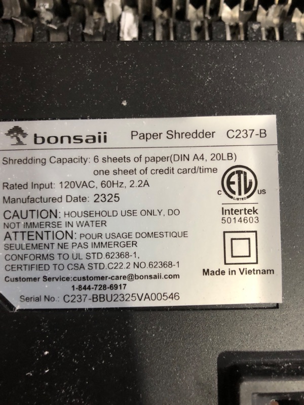 Photo 2 of Bonsaii Paper Shredder for Home Use,6-Sheet Crosscut Paper and Credit Card Shredder