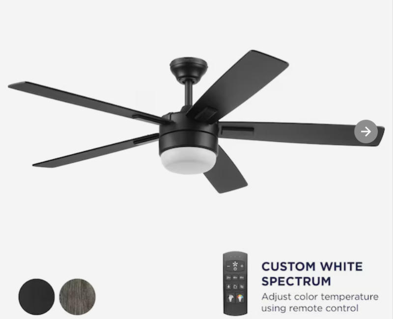 Photo 1 of Harbor Breeze Boltz III Easy2Hang 52-in Matte Black Color-changing Indoor Ceiling Fan with Light and Remote (5-Blade)