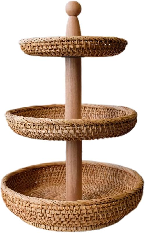 Photo 1 of **STOCK IMAGE FOR REFERENCE**3-Tier Knited Rattan Wicker Serving Standing Trays