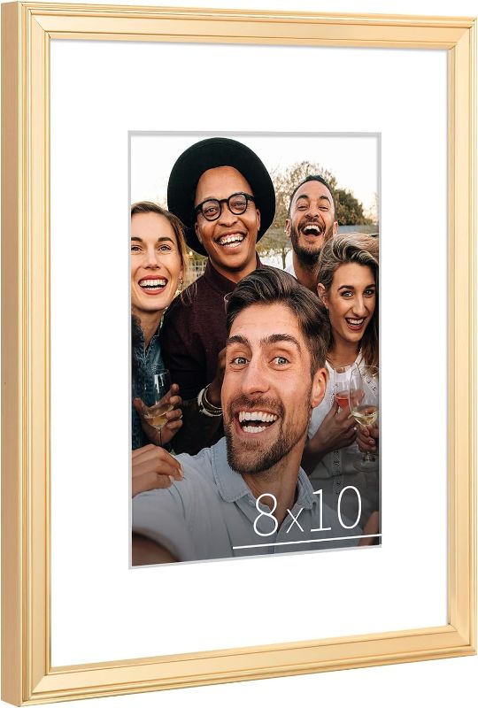 Photo 1 of  8x10 Picture Frame Gold, Display Pictures 5x7 with Mat or 8x10 Without Mat