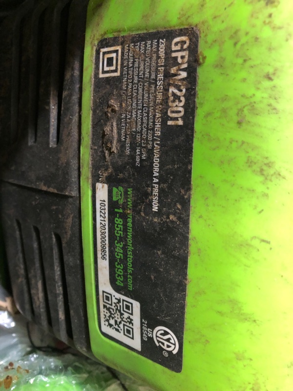 Photo 5 of **VERY USED** Greenworks Pro 2300 PSI 1.2-GPM- Gallons Cold Water Electric Pressure Washer