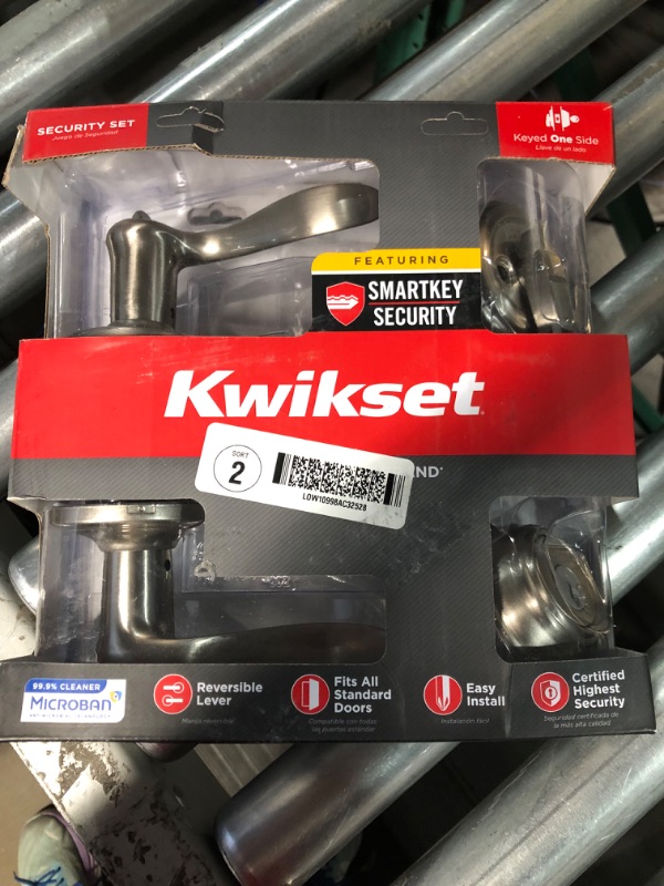 Photo 4 of **2 PACK** Kwikset 991 Tustin Entry Lever and Single Cylinder Deadbolt Combo Pack featuring SmartKey in Satin Nickel, Model Number: 99910-040